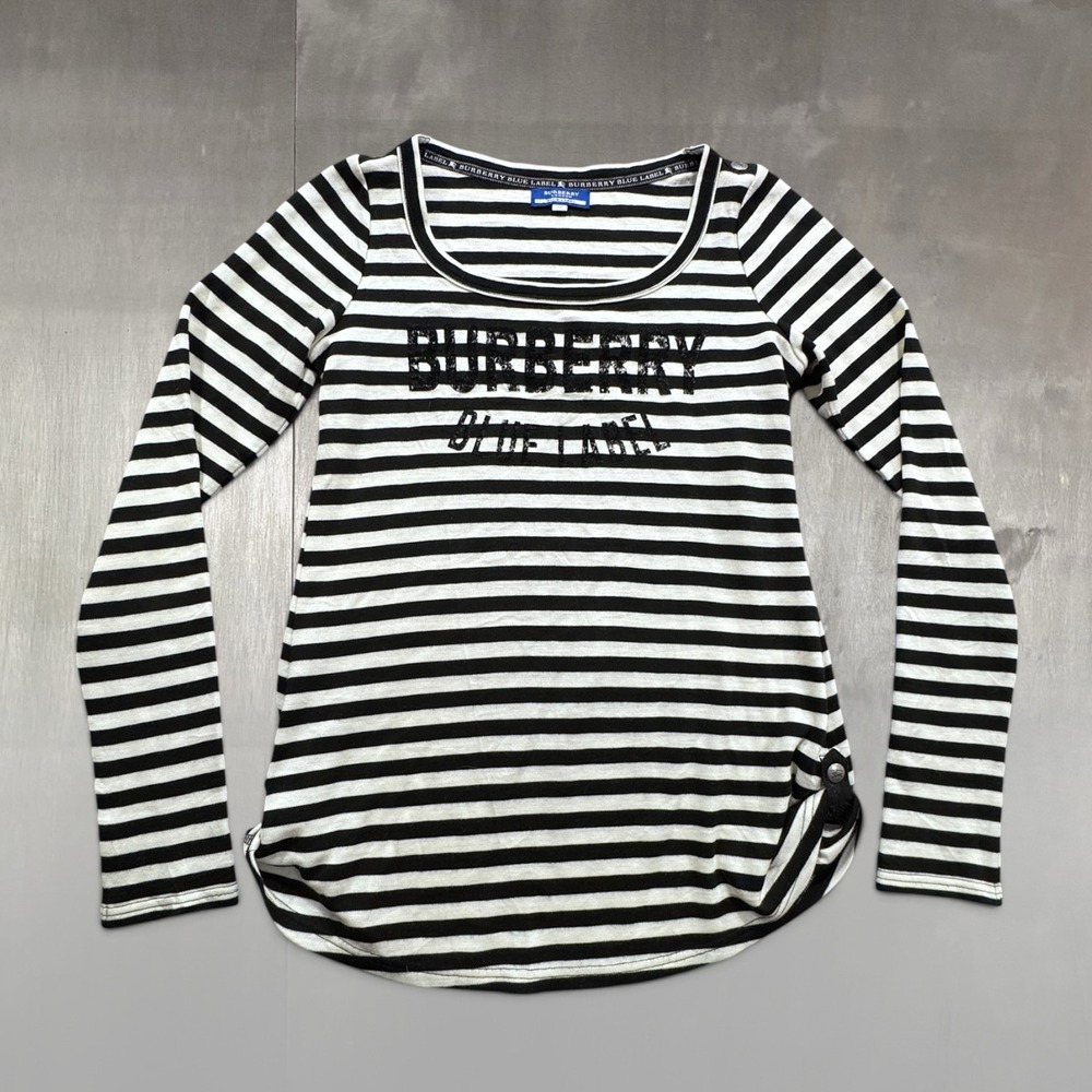 Burberry Blue Label Striped Long Sleeve Logo Top Size 38 Japan Y2K